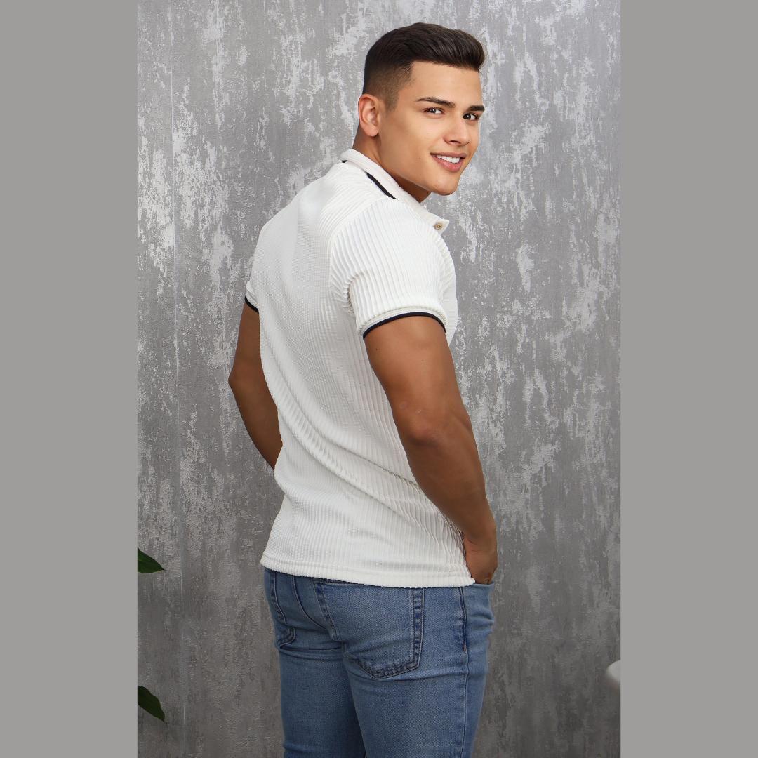 Polo Hombre Manga Corta Acanalado - Elegancia Casual
