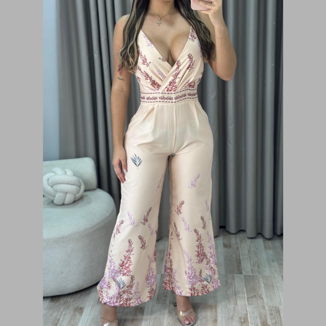 Enterizo floral con escote cruzado