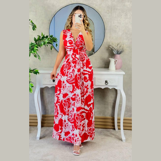 Vestido largo estampado con nudo frontal
