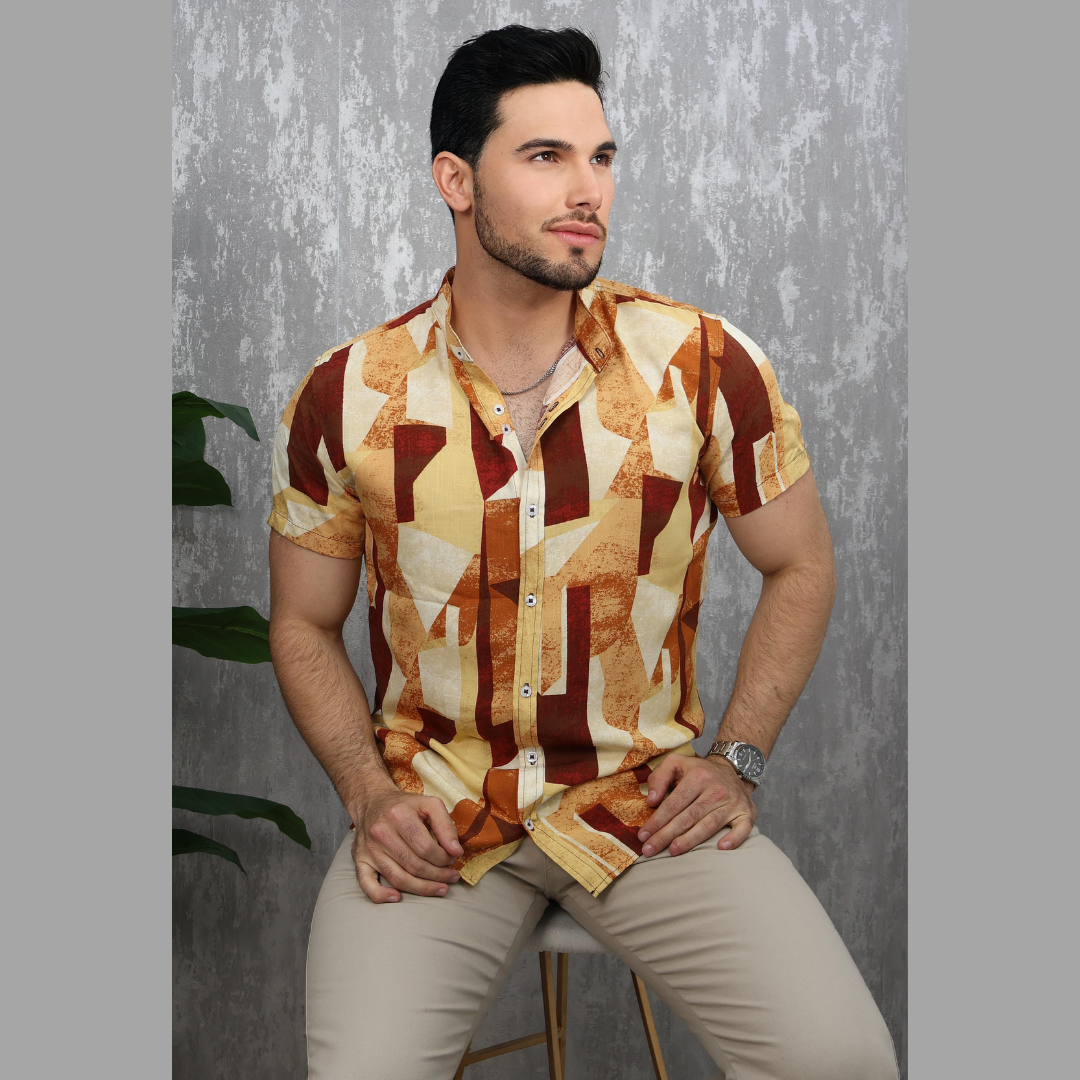 Camisa Manga Corta Estampada Hombre - Estilo Casual Moderno