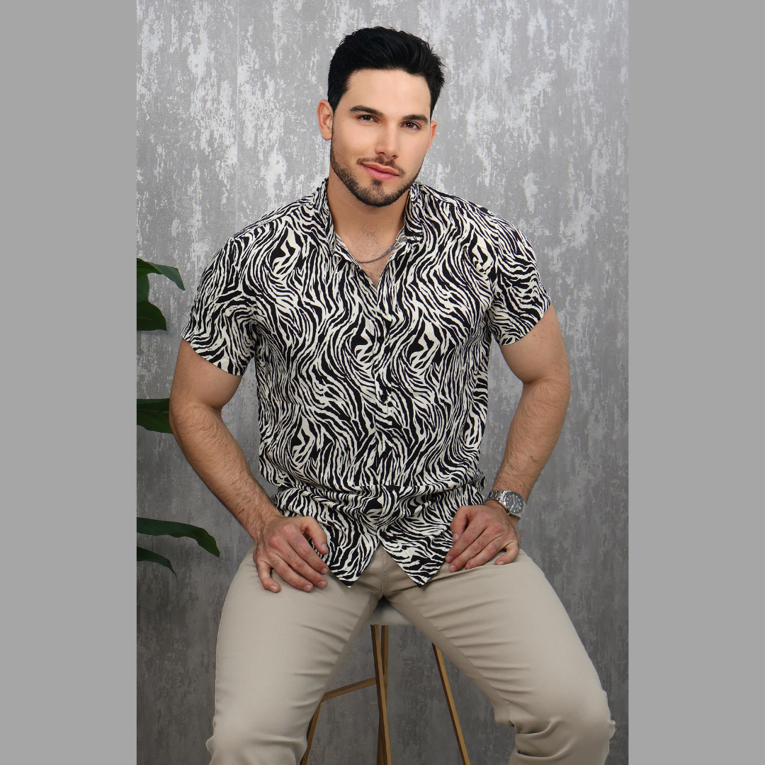 Camisa Manga Corta Estampada Hombre - Estilo Casual Moderno