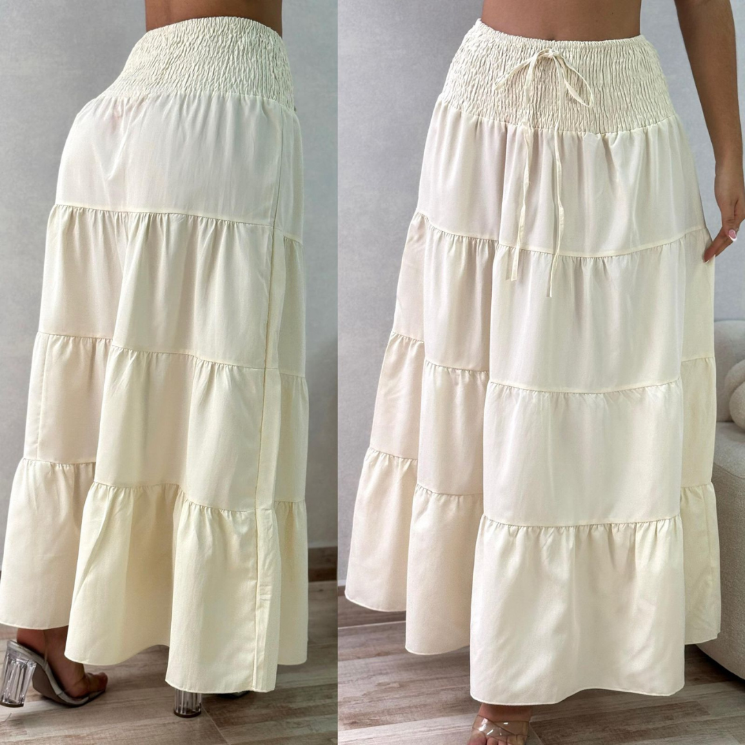 Falda Larga Boho de Mujer con Pretina Fruncida