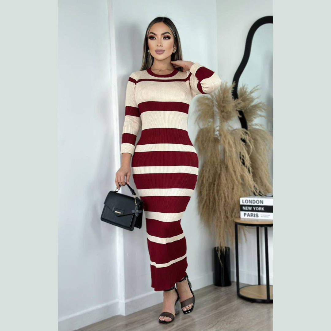 Vestido Largo Rayas Elegante - Moda Femenina Colombiana