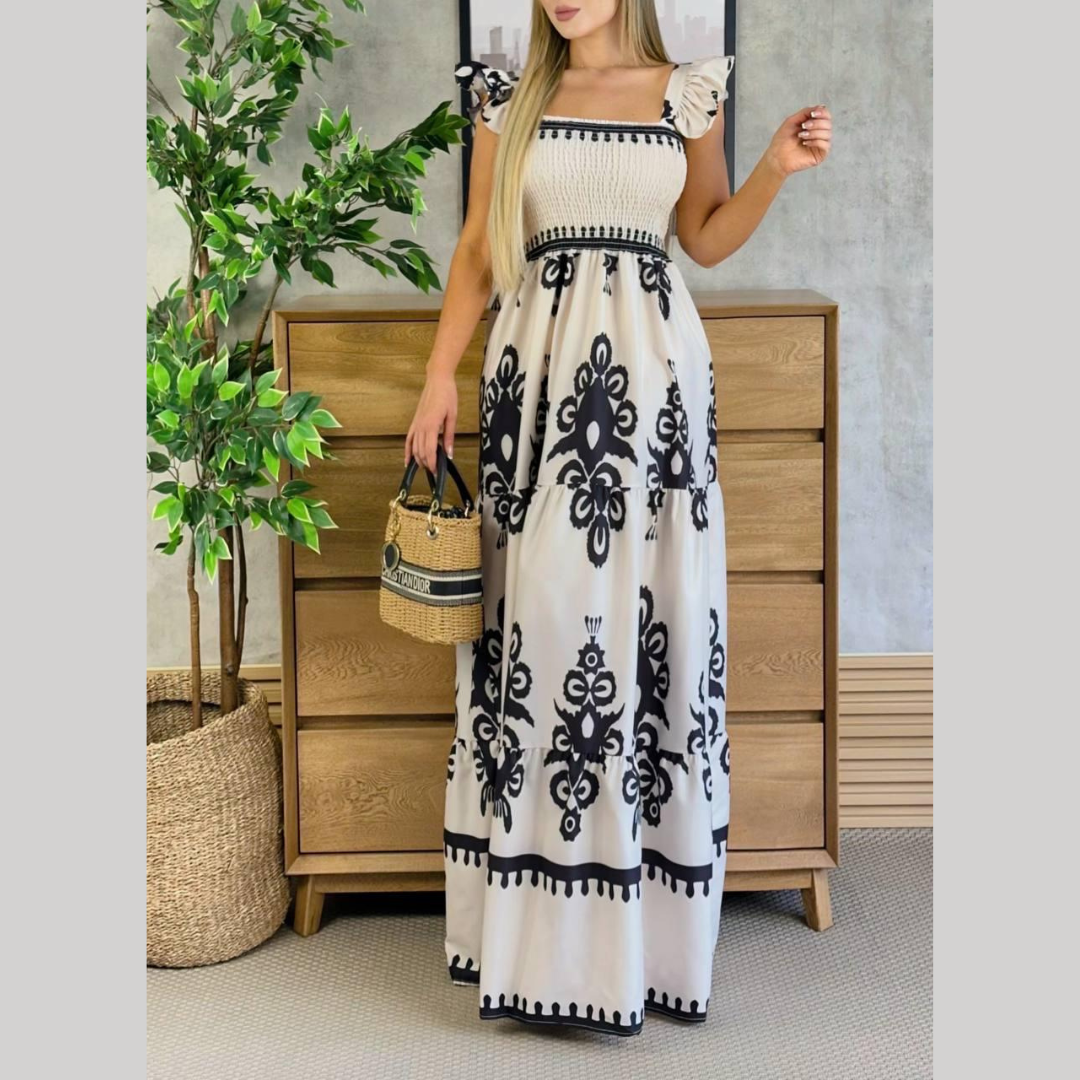 Vestido largo bohemio mujer hombros descubiertos