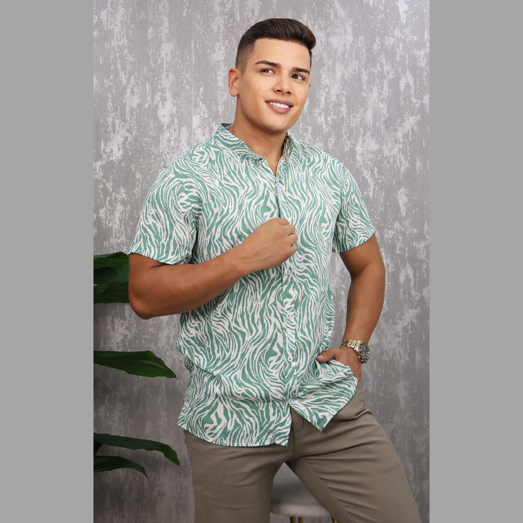Camisa Manga Corta Estampada Hombre - Estilo Casual Moderno