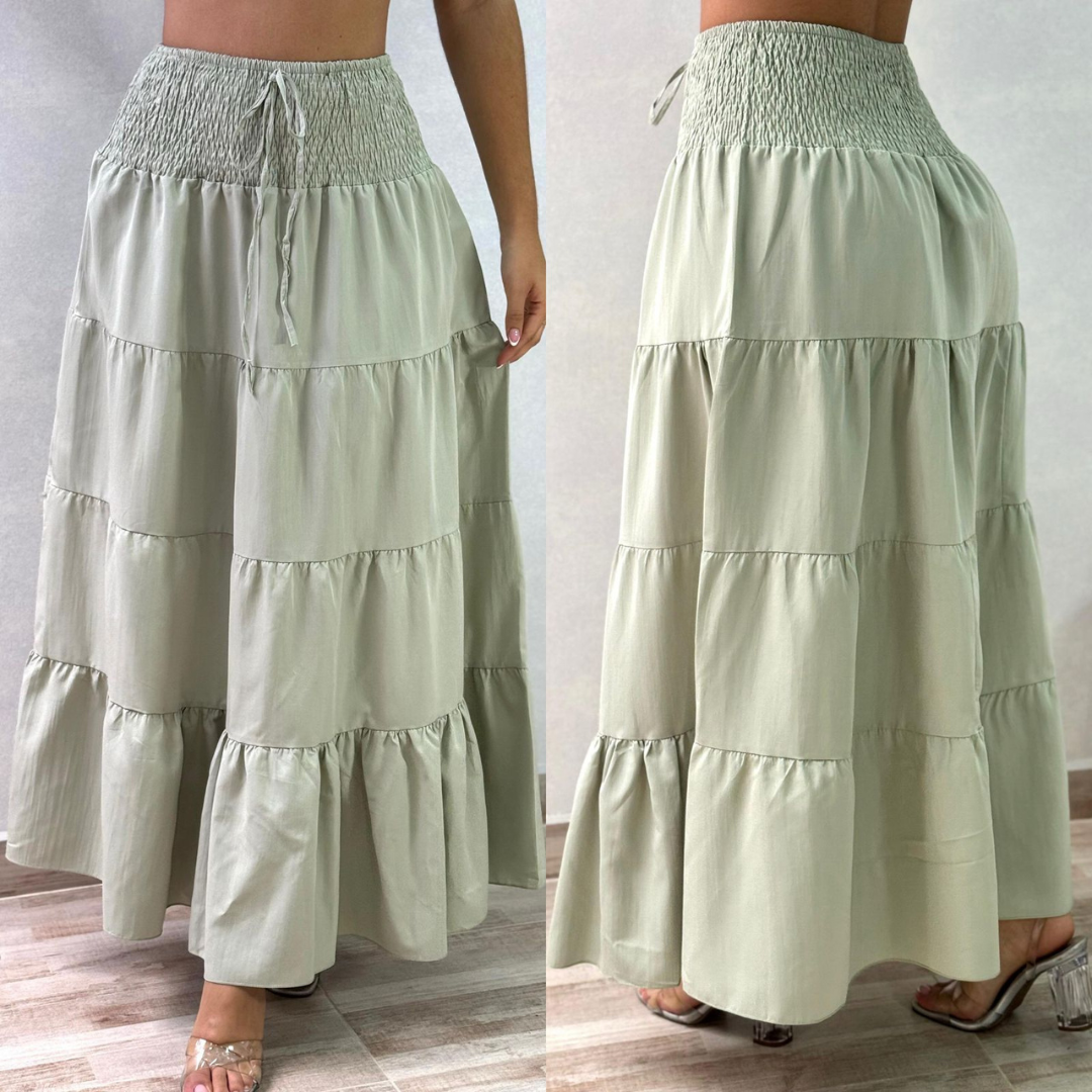 Falda Larga Boho de Mujer con Pretina Fruncida