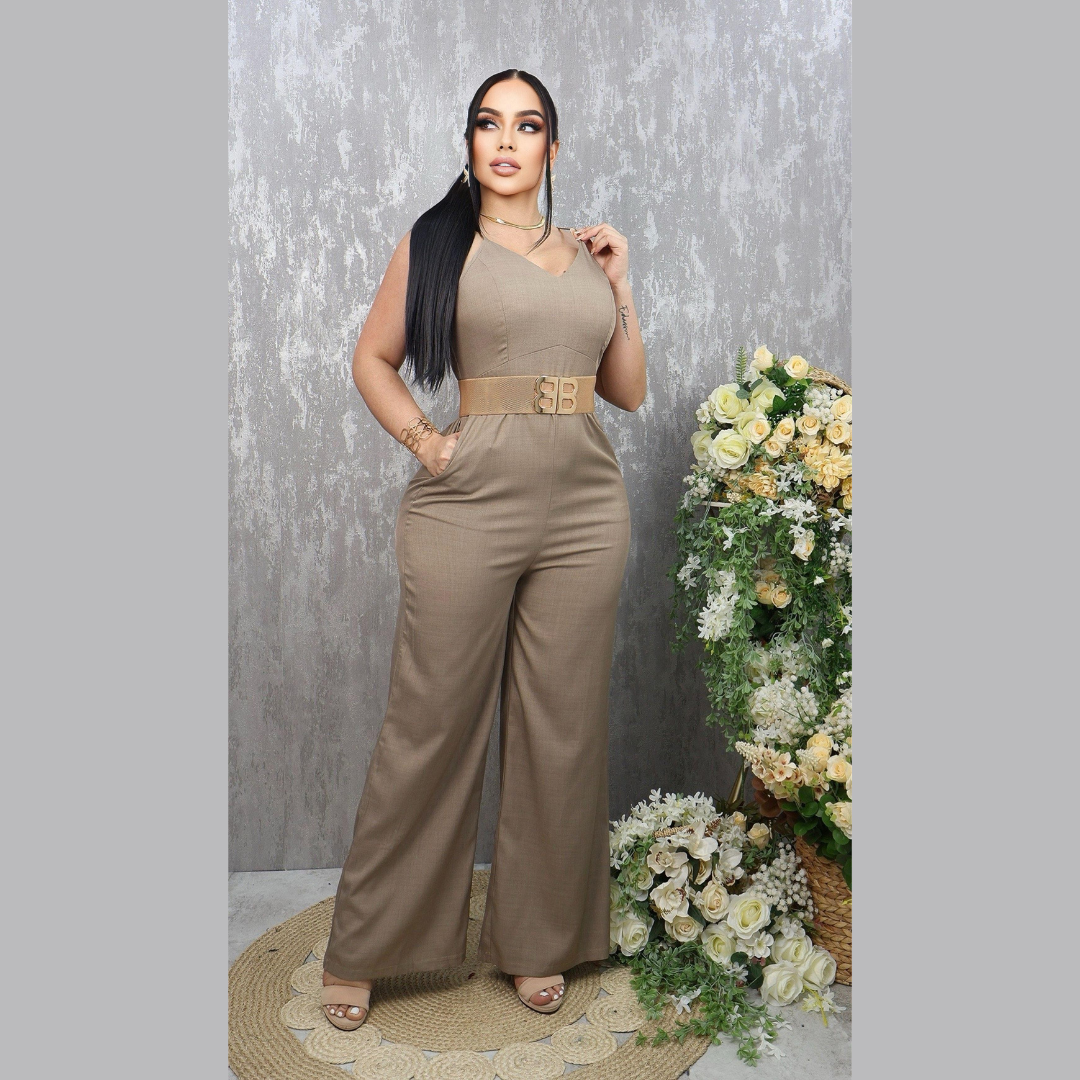 Enterizo Elegante unicolor con Cinturón para Mujer - resorte en cintura