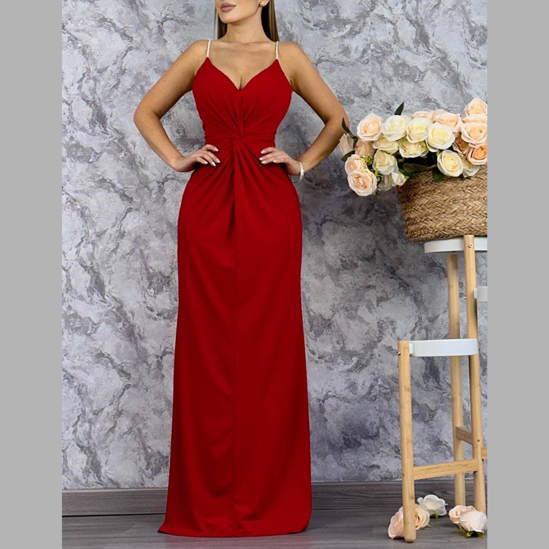 Vestido largo elegante con frunce en la cintura