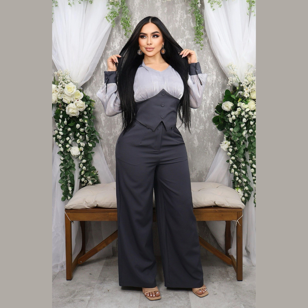 Conjunto elegante para mujer con chaleco y pantalón bota ancha