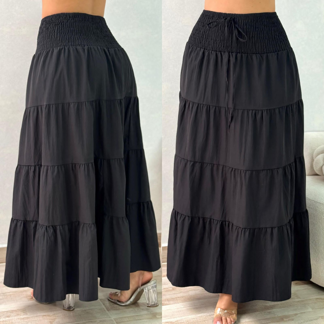 Falda Larga Boho de Mujer con Pretina Fruncida