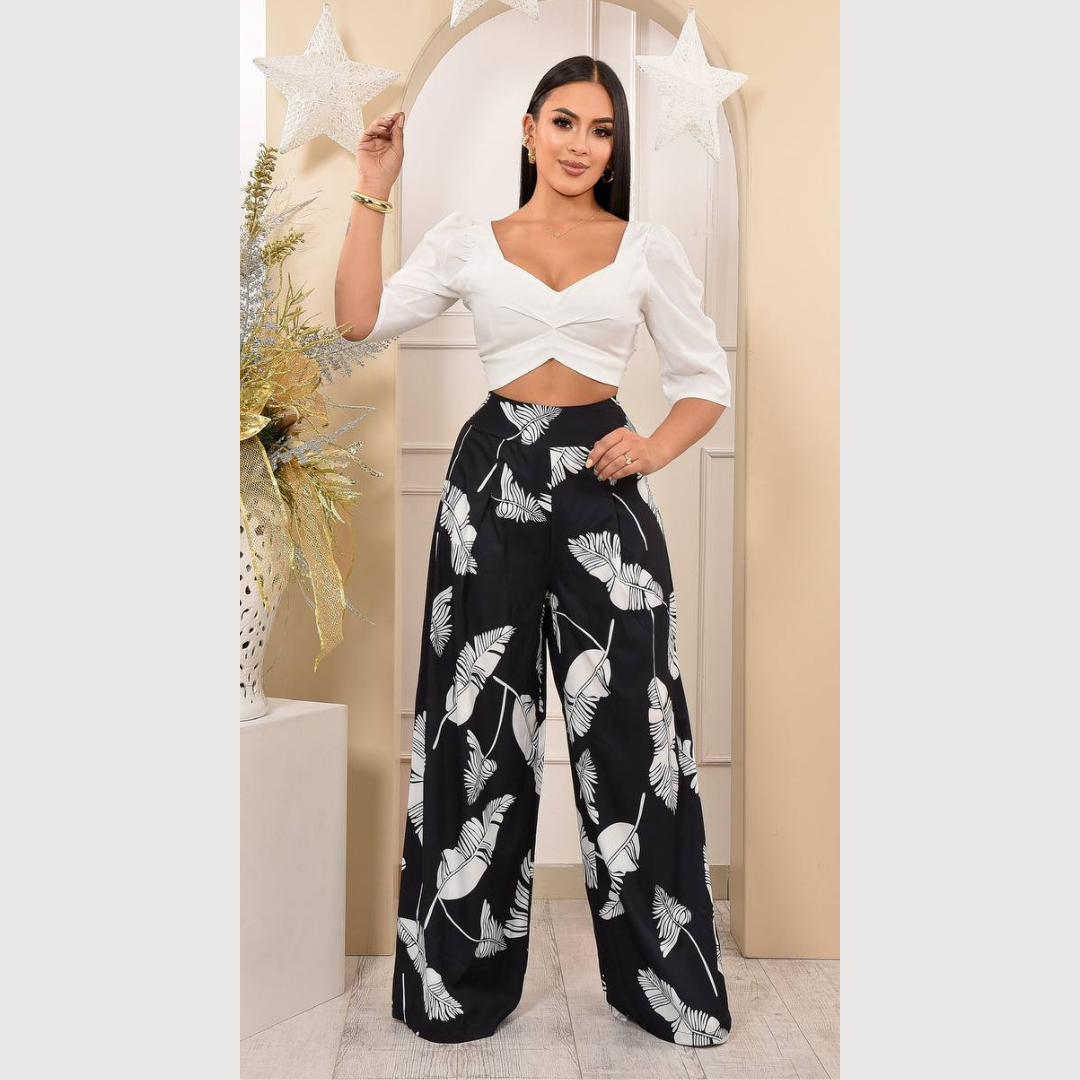 Conjunto femenino de dos piezas con top estructurado y pantalón