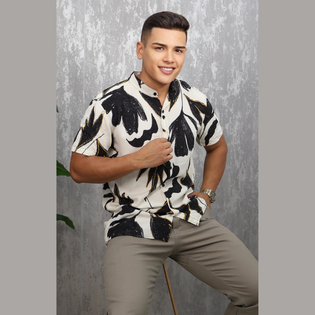 Camisa Manga Corta Estampada Hombre - Estilo Casual Moderno