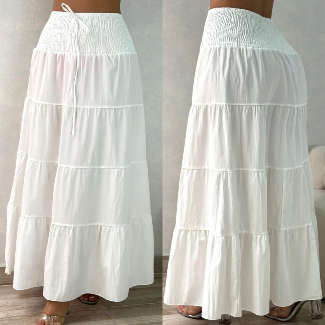 Falda Larga Boho de Mujer con Pretina Fruncida