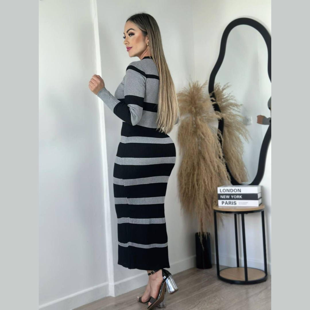 Vestido Largo Rayas Elegante - Moda Femenina Colombiana