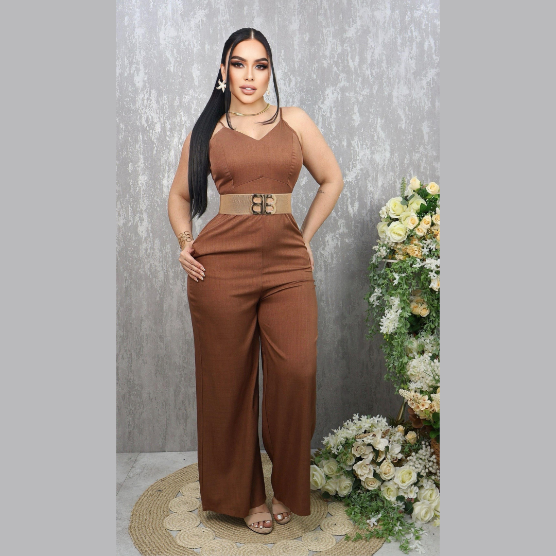 Enterizo Elegante unicolor con Cinturón para Mujer - resorte en cintura