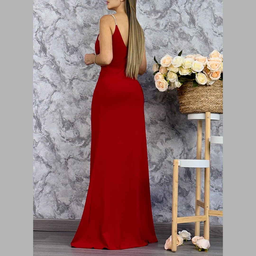 Vestido largo elegante con frunce en la cintura