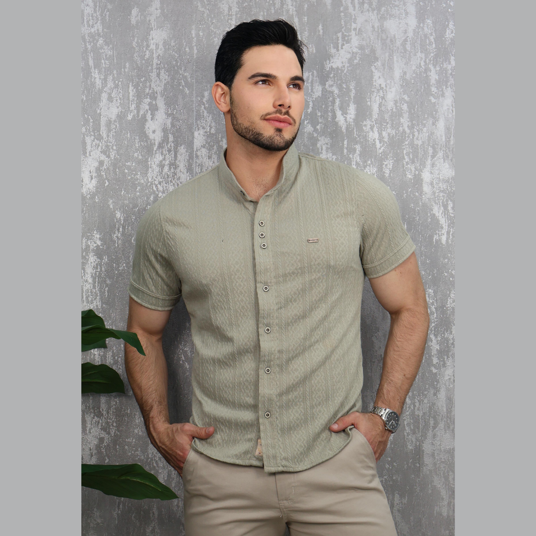 Camisa Casual de Textura Cruzada – Estilo Fresco para Hombre