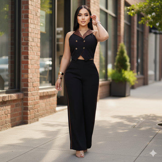Conjunto elegante de chaleco y pantalón amplio