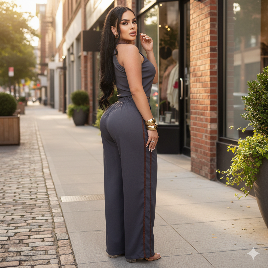 Conjunto elegante de chaleco y pantalón amplio