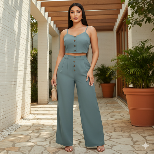 Conjunto Palazzo con Top de Botones