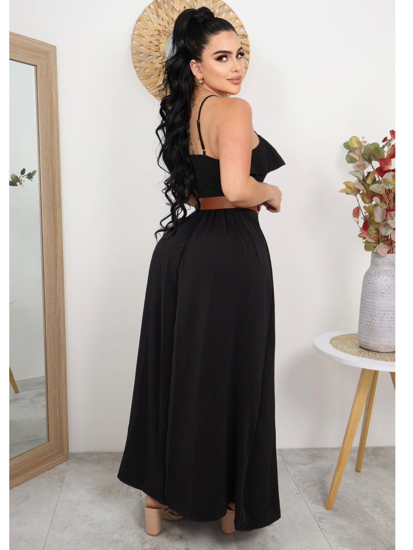 Vestido Largo Casual con Cinturón – Estilo Elegante sin Mangas