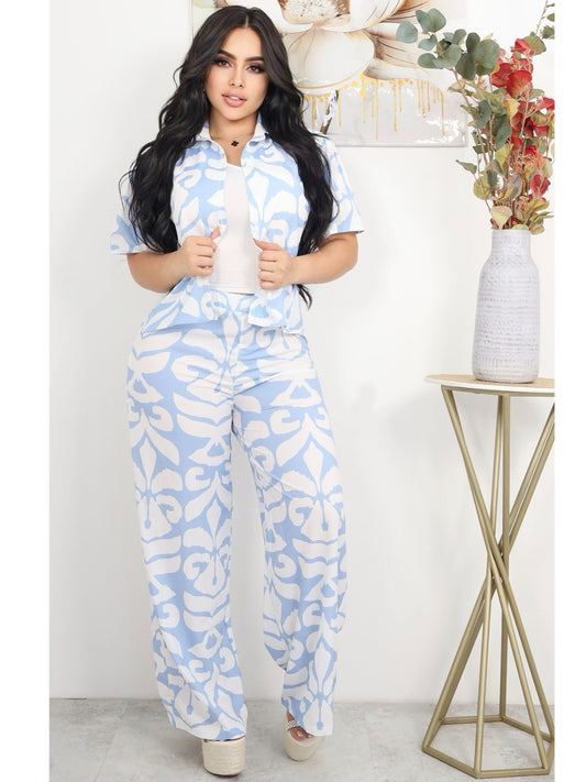 Conjunto con pantalon palazzo y camisa corta