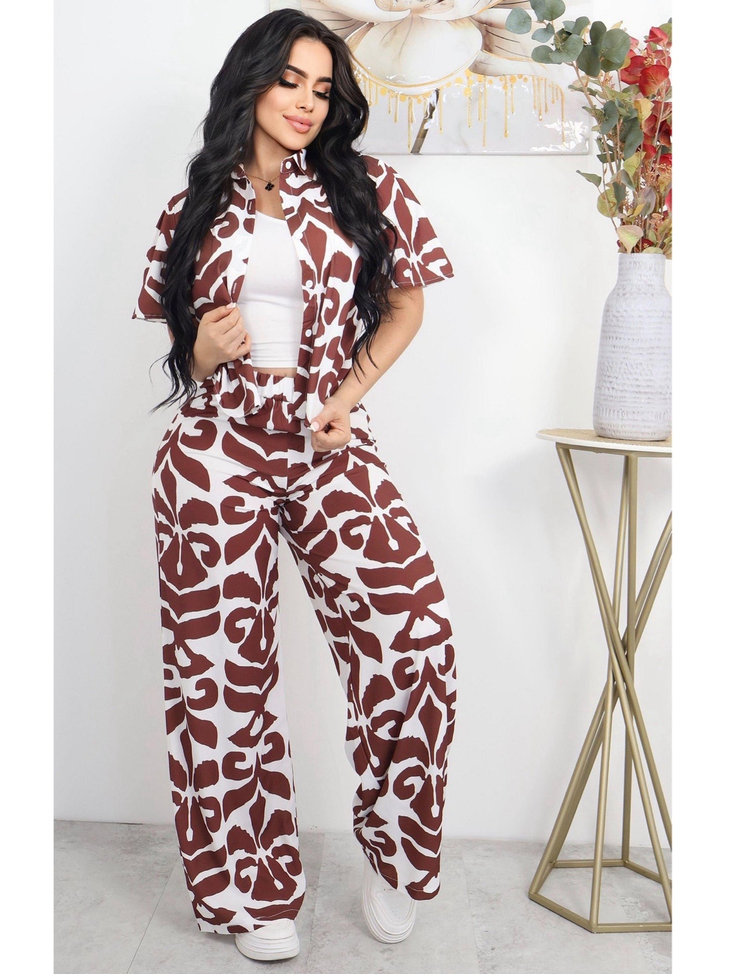 Conjunto con pantalon palazzo y camisa corta