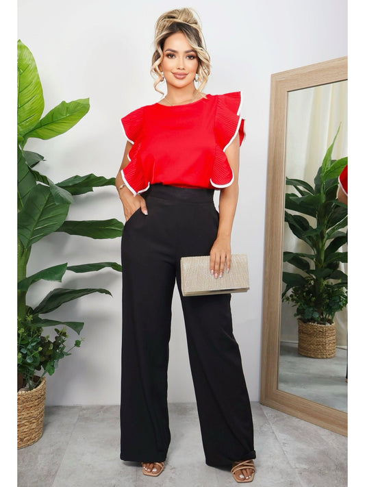Conjunto Mujer Blusa Volantes y Pantalón Palazzo Elegancia Casual