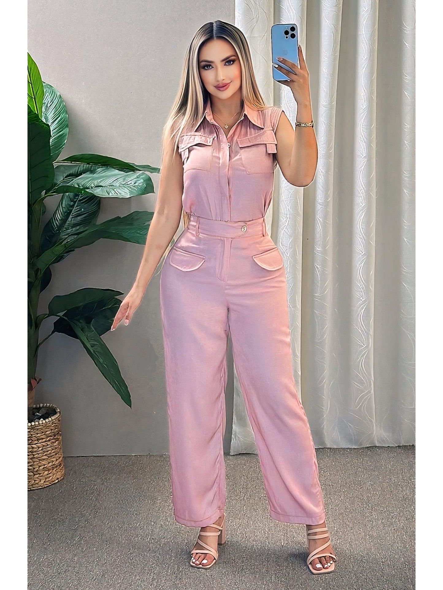 Conjunto pantalón chambray unicolor