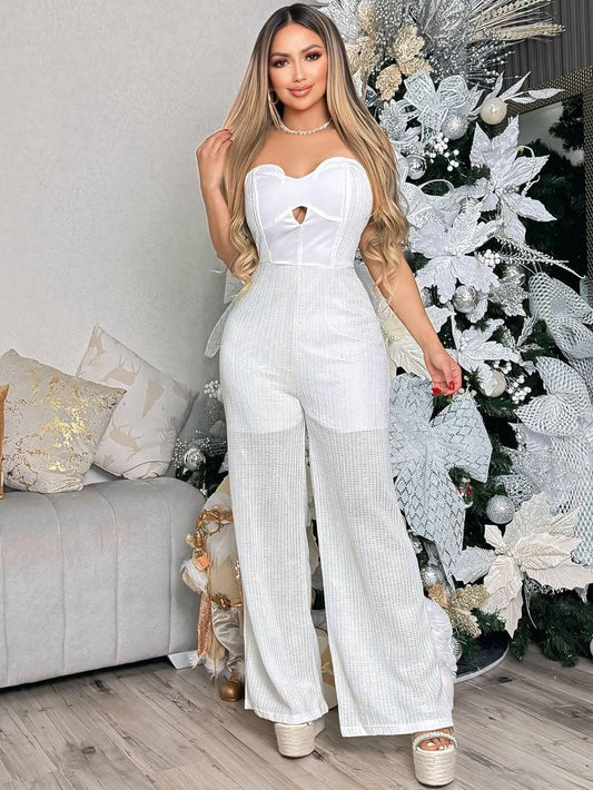 Enterizo pantalón malla crochet  strapless exclusivo