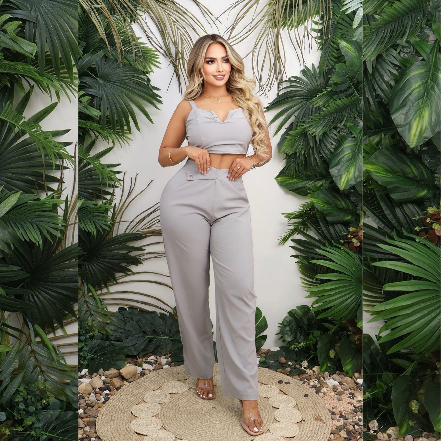 Conjunto de pantalón Dama 2 Piezas Elegante – Top y Pantalón Tiro Alto