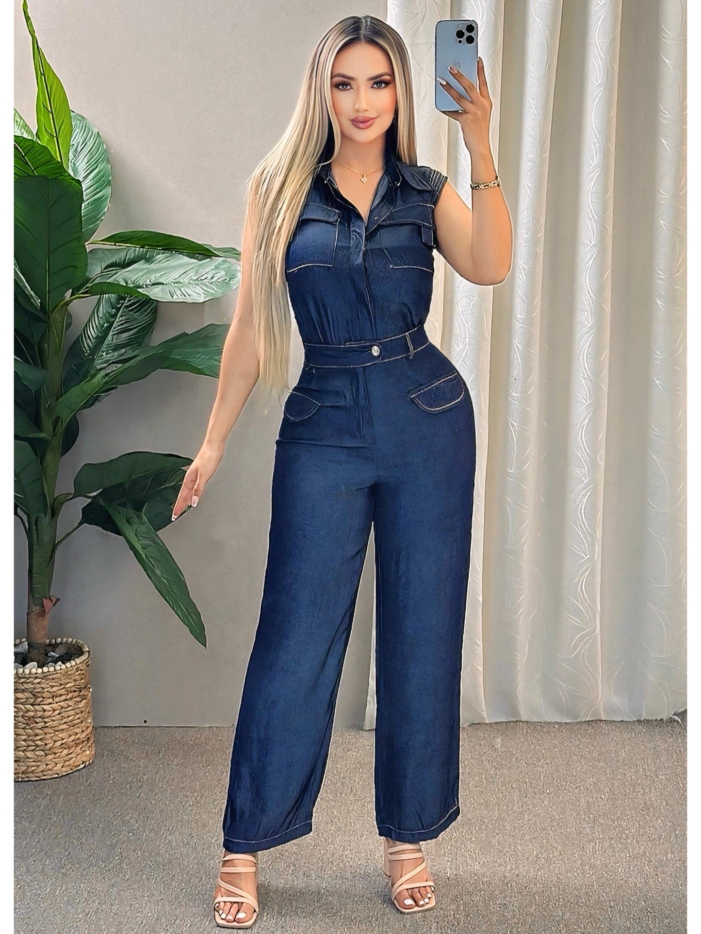 Conjunto pantalón chambray unicolor