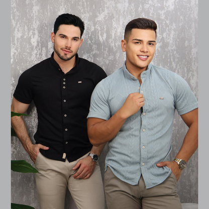 Camisa Casual de Textura Cruzada – Estilo Fresco para Hombre