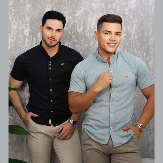 Camisa Casual de Textura Cruzada – Estilo Fresco para Hombre