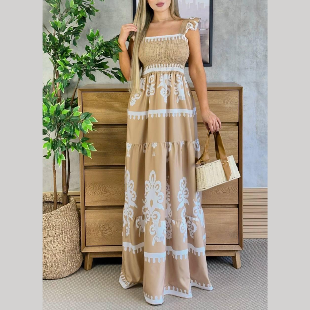 Vestido largo bohemio mujer hombros descubiertos