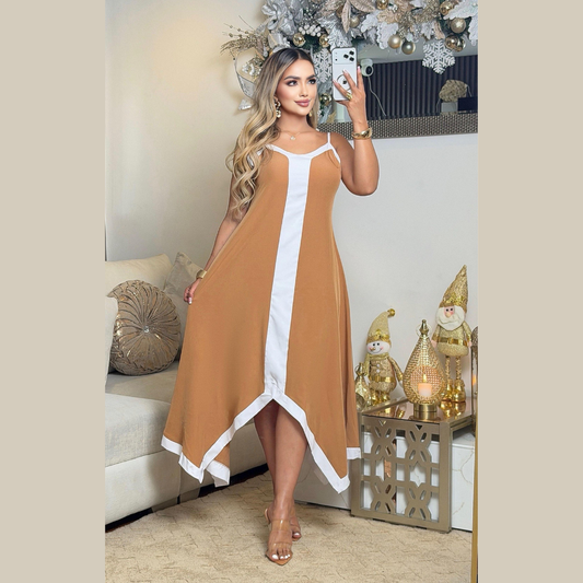 Vestido elegante y moderno con caída fluida