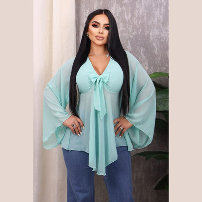 Blusa de Mujer con Lazo Frontal y Mangas Acampanadas