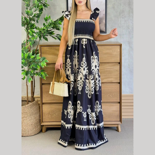 Vestido largo bohemio mujer hombros descubiertos
