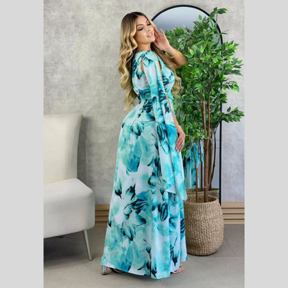 Vestido Largo Elegante de Un Hombro con Falda Fluida