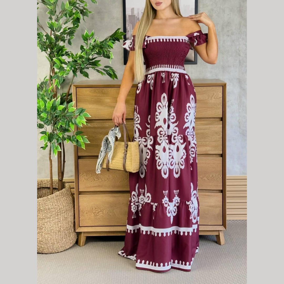 Vestido largo bohemio mujer hombros descubiertos