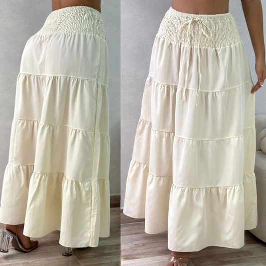 Falda Larga Boho de Mujer con Pretina Fruncida
