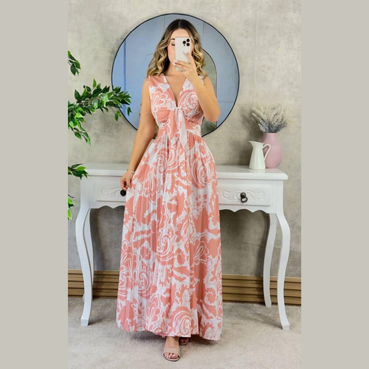 Vestido largo estampado con nudo frontal