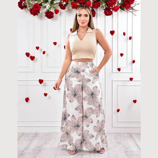 Conjunto femenino de dos piezas con top sin mangas y pantalón