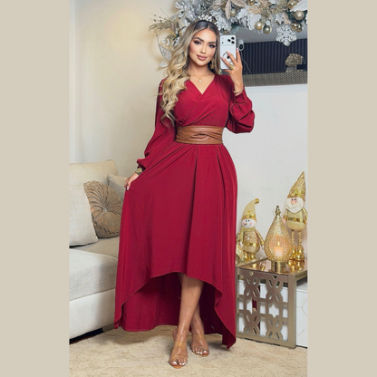 Vestido elegante de manga larga con corte cruzado