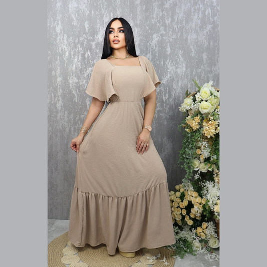 Vestido largo con escote cuadrado y manga tipo capa para mujer