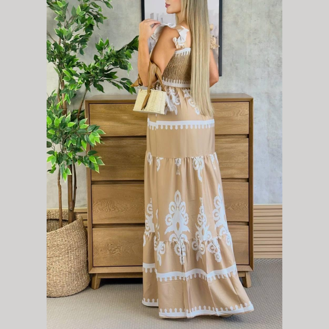 Vestido largo bohemio mujer hombros descubiertos