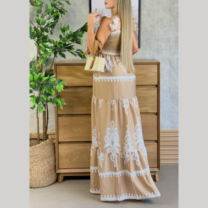 Vestido largo bohemio mujer hombros descubiertos