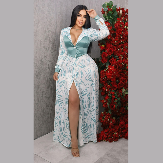 Vestido largo de mujer estampado con corset integrado manga larga