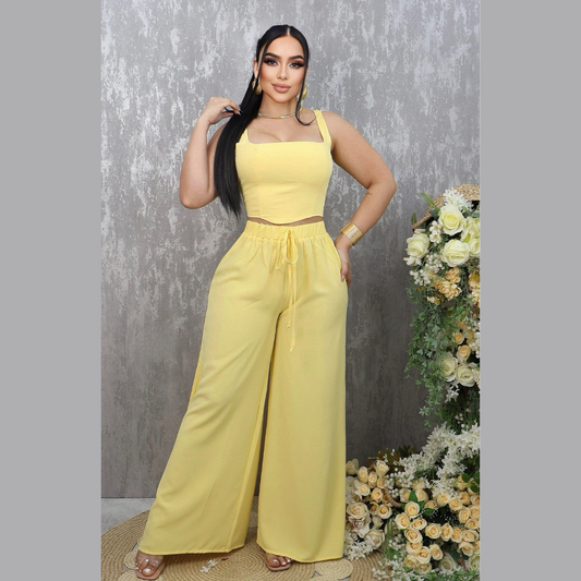 Conjunto de Dos Piezas para Mujer - Top Corto y Pantalón Palazzo