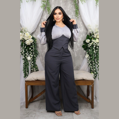 Conjunto elegante para mujer con chaleco y pantalón bota ancha